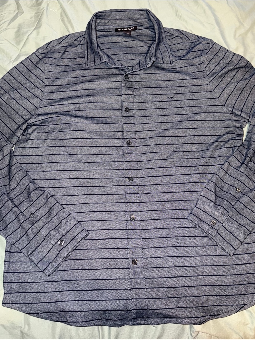 Michael Kors Men’s Heather Blue Horizontal Stripe Button-Down Shirt